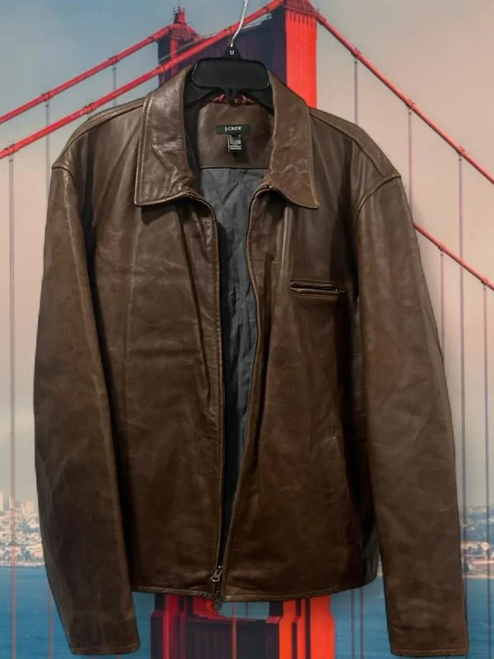 Vintage Y2K J Crew 100% Brown leather jacket
